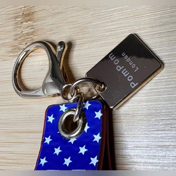 Patriotic American Flag Keychain with Pom Pom London Tag - Picture 3 of 5